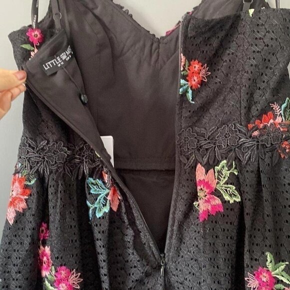 Whimsigoth Midi Dress Black Lace Floral Embroidery Dark Fairy - Picture 9 of 16